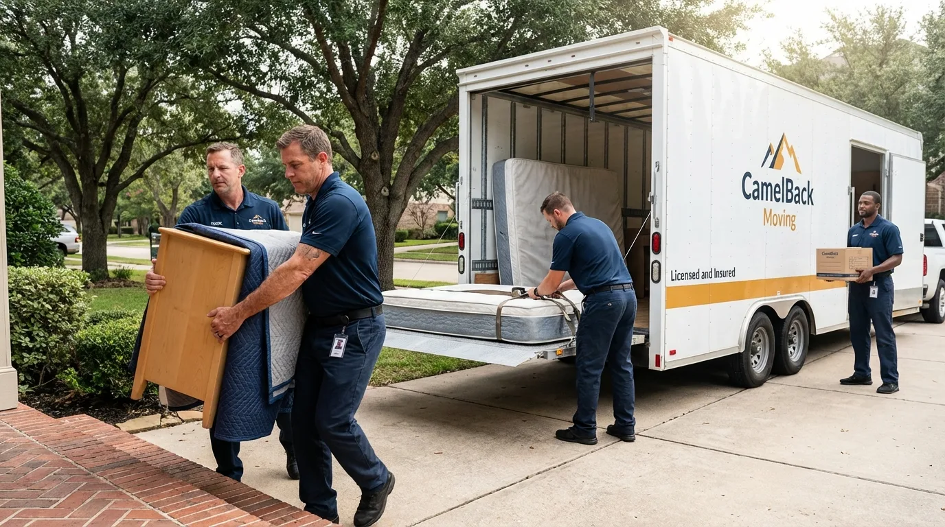 Crew loading residential truck for cross-state move from Mamaroneck, NY