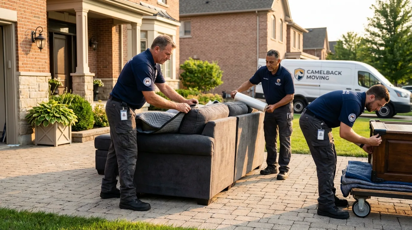 Large estate moving crew wrapping furniture in Mamaroneck, NY