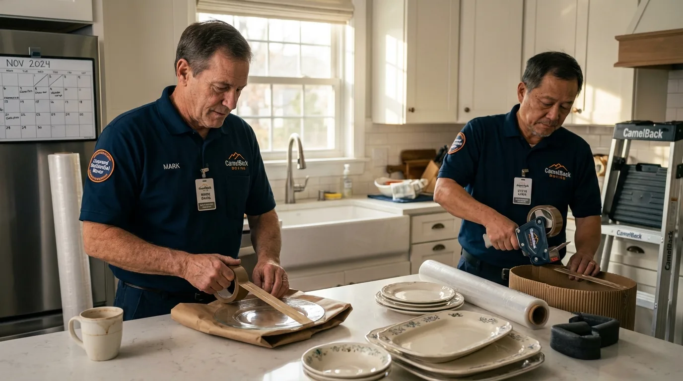 Professional crew packing kitchen dishware in Mamaroneck, NY